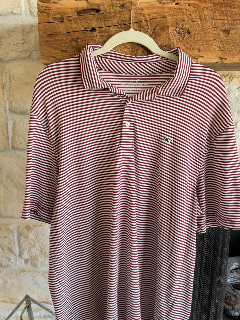 Men's Vineyard Vines Striped Polo in Burgundy and White